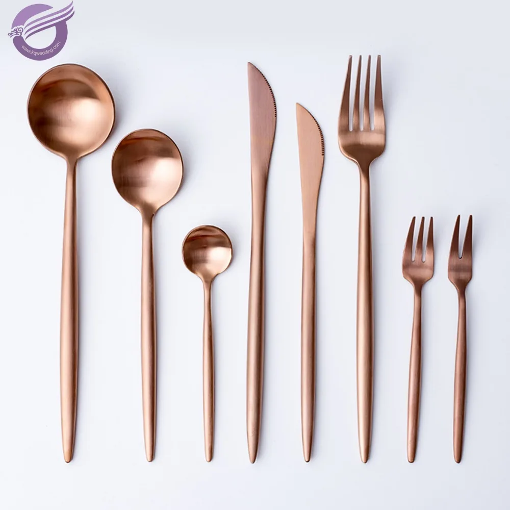 QT00052 wholesale high quality rose gold stainless steel cutlery set flatware set