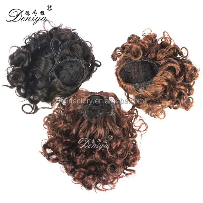
Medium long curly high quality drawstring synthetic bun hair pieces 