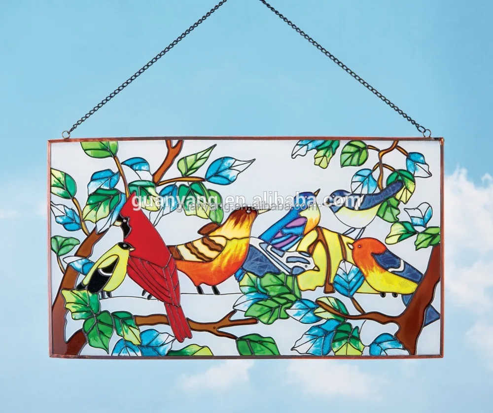 Stained Glass Suncatcher with Hummingbird and Flower Design