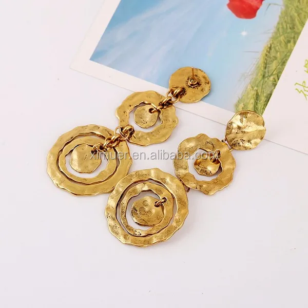 Gold metallic vintage irregular geometric earrings