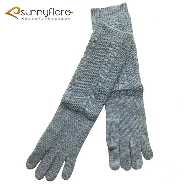 
cable knit long glove women 100% mongolia cashmere glove 