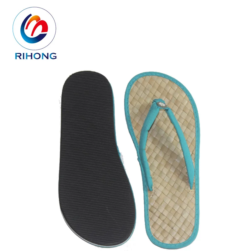 Whole Sale Custom Oem logo Colorful Summer Beach Thong Style Adult Slipper Straw Bamboo Flip Flops