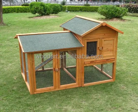 Outdoor Large Rabbit Hutch Wooden Bunny Wire Cage With Pull Out Tray