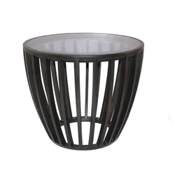 Modern unique glass top living room solid bamboo furniture round sofa Side End Coffee Table