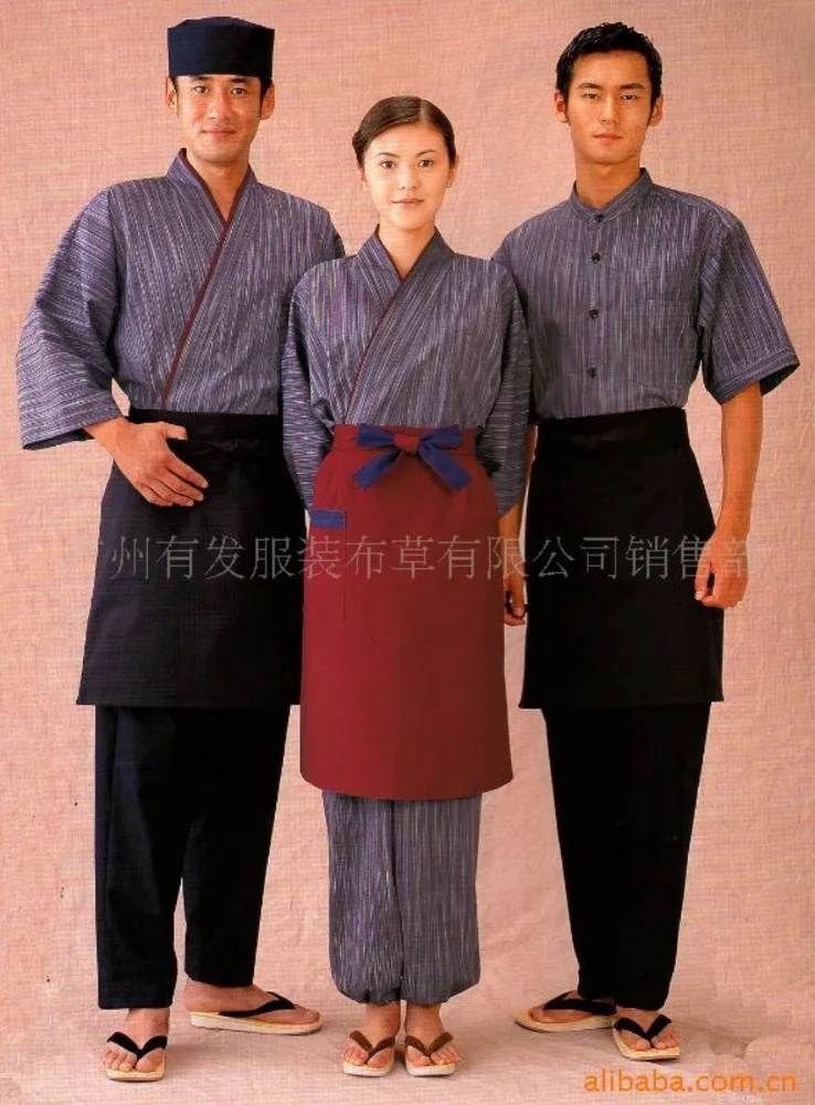Japanese Cotton/linen Soft quick dry Sushi chef restaurant chef kimono yukata style Long apron uniform customized logo