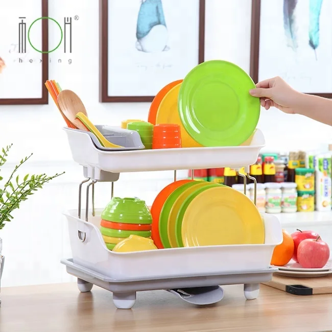 Plastic Double Layer Chopsticks Dish Drainer Tray Shelves Cutlery storage Holders Kitchen Dish Draining Rack