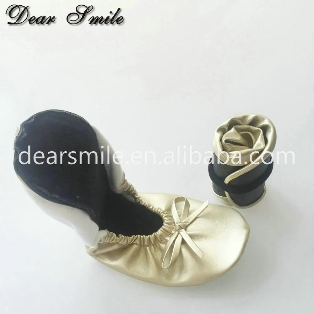 New arrival office lady portable shoes changeable shopping shoes folding ballerina with pouch