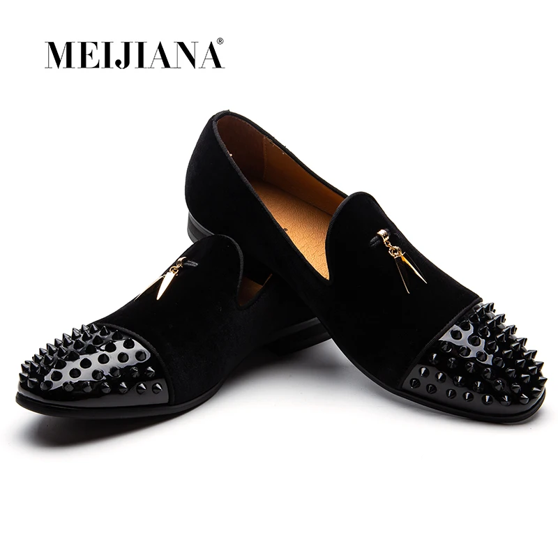 Men Loafers Black Suede Shark Tassel Slippers Shoes Luxury Dress Flats Genuine Leather Loafers