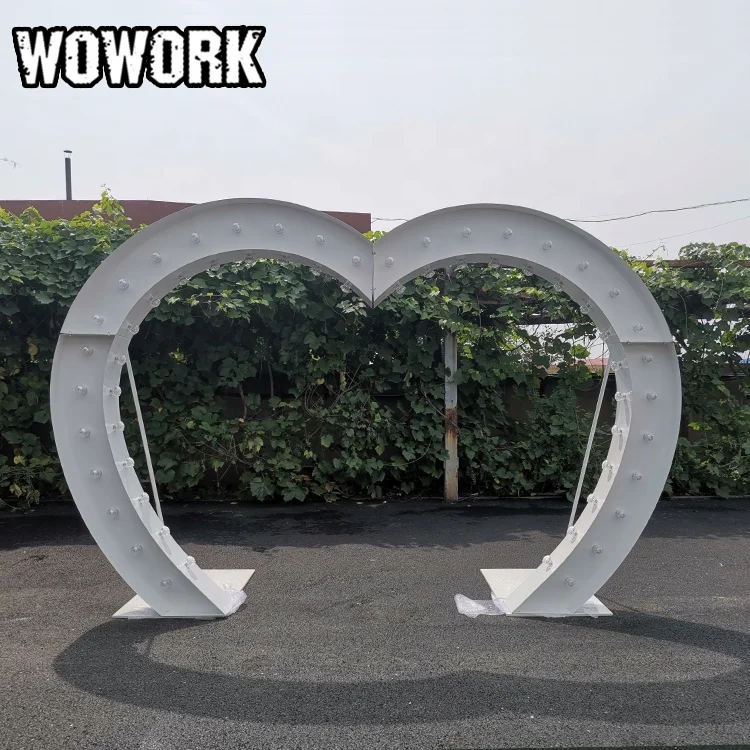 2025 WOWORK Giant Led Lighted White Metal Frame Heart Shaped Arches for Wedding Props