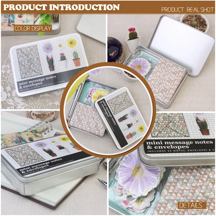 mini message notes envelopes flower paper crafts shaped cards sticker in tin box set