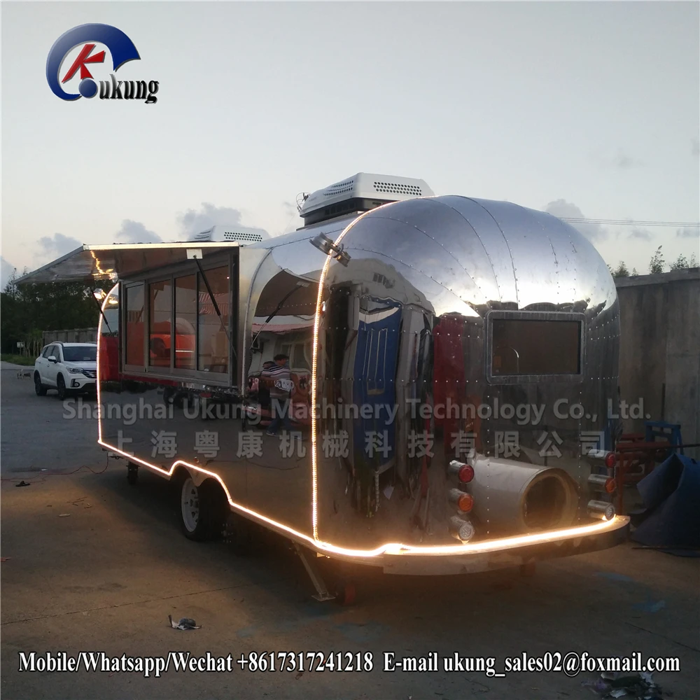 UKUNG stainless steel mobile burger truck equipped with cooking appliances, stainless steel hot dog cart