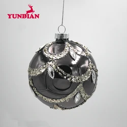 Factory Wholesale Blown Hand Painted Glossy Shiny Black Hanging Christmas Bauble Glass Ball Ornaments For Xmas Tree Decoration