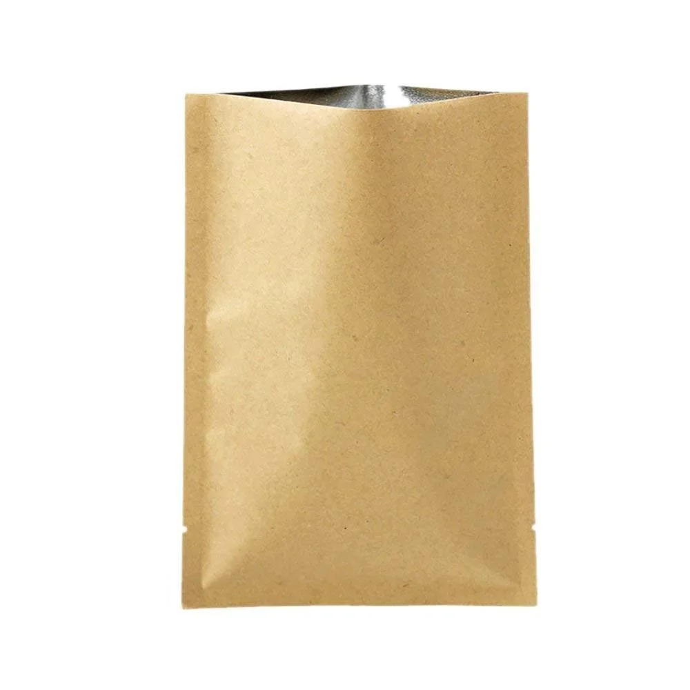 Natural Reusable Biodegradable Kraft Paper Foil Lined Heat Seal 3 side Flat Pouch Coffee Bag