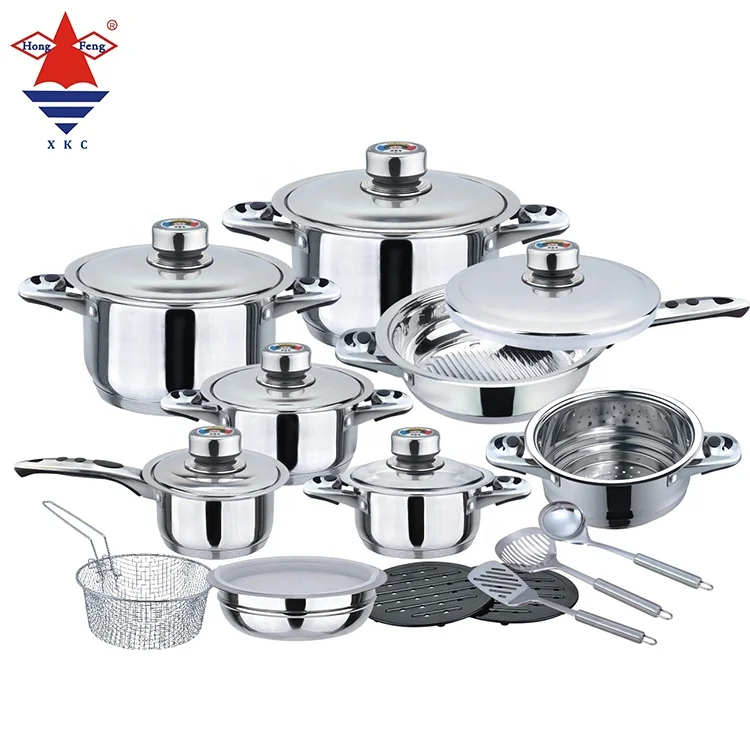 Non stick Polished pots and pan set stainless steel cookware set with Induction Bottom