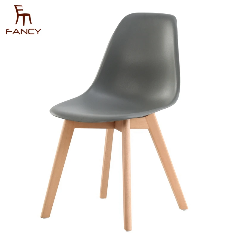 Hot selling modern kitchen plastic dining chair with wooden legs