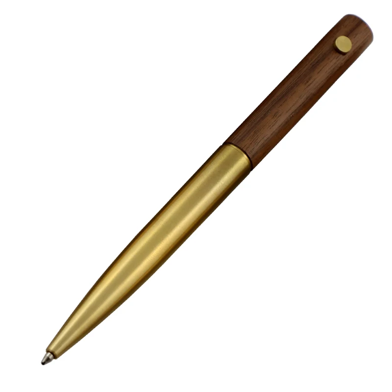 Asian Wood Engraving Pen Groove Taiwan Classic Semi-metallic Timber Pens Lathe Woodturning Brass Ball Pen With Nipple