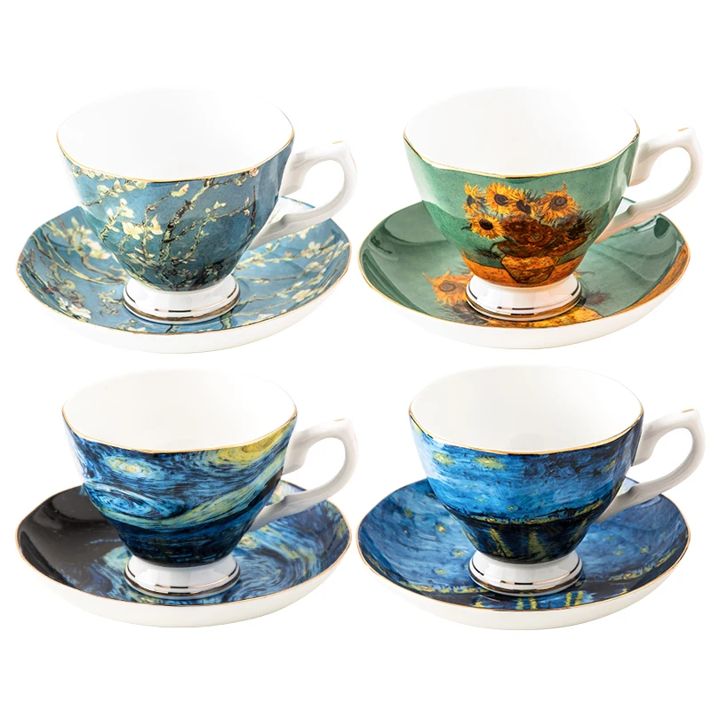 Van gogh painting popular fine bone china coffee cup and saucer set
