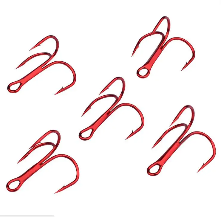 100pcs/Bag Red High Carbon Steel Triple Hook Fishing Hooks