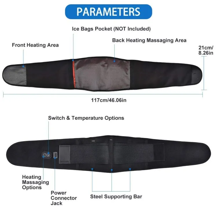 Heat & Massage 3 Settings USB Massaging Heated Waist Belt Wrap, Lumbar Lower Back Brace with 2 Vibration Motors for Back