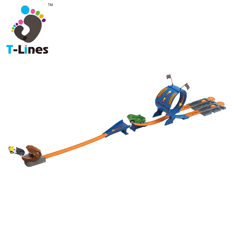 Multi-track toy slot game railway train set car track educational play dinosuar design for children
