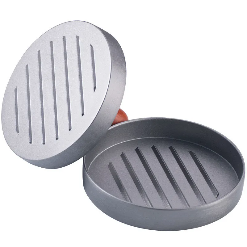 Wood handle round Non-Stick aluminum Alloy hamburger press meat burger patty Press