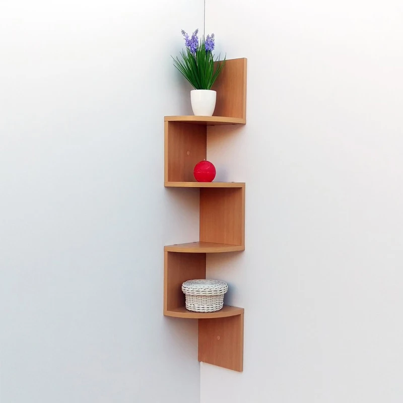 Living Room MDF Wood Corner Zig Zag Wooden Wall Corner Shelf Design