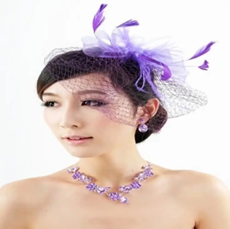 Factory direct small hat European and American bride head mesh hair accessories feather cover hair clips bow bride veil