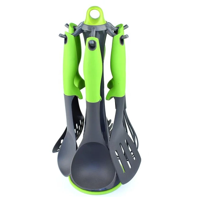New heat resistant food safe nylon kitchen cooking utensils set 6 pieces with plastic holder