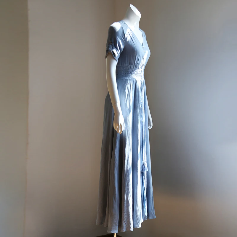 
UK V neckline Patchwork embroider tall waist maxi cotton dress bohemia style 