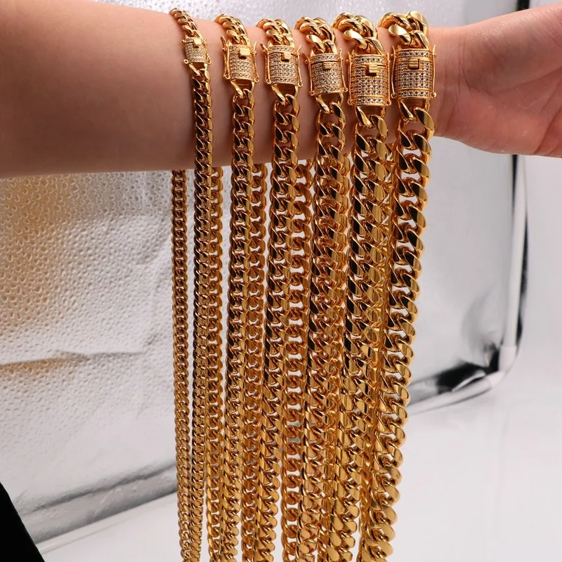 Factory Price 18K PVD Gold Cuban Link Chain, Stainless Steel Cuban Link Chain