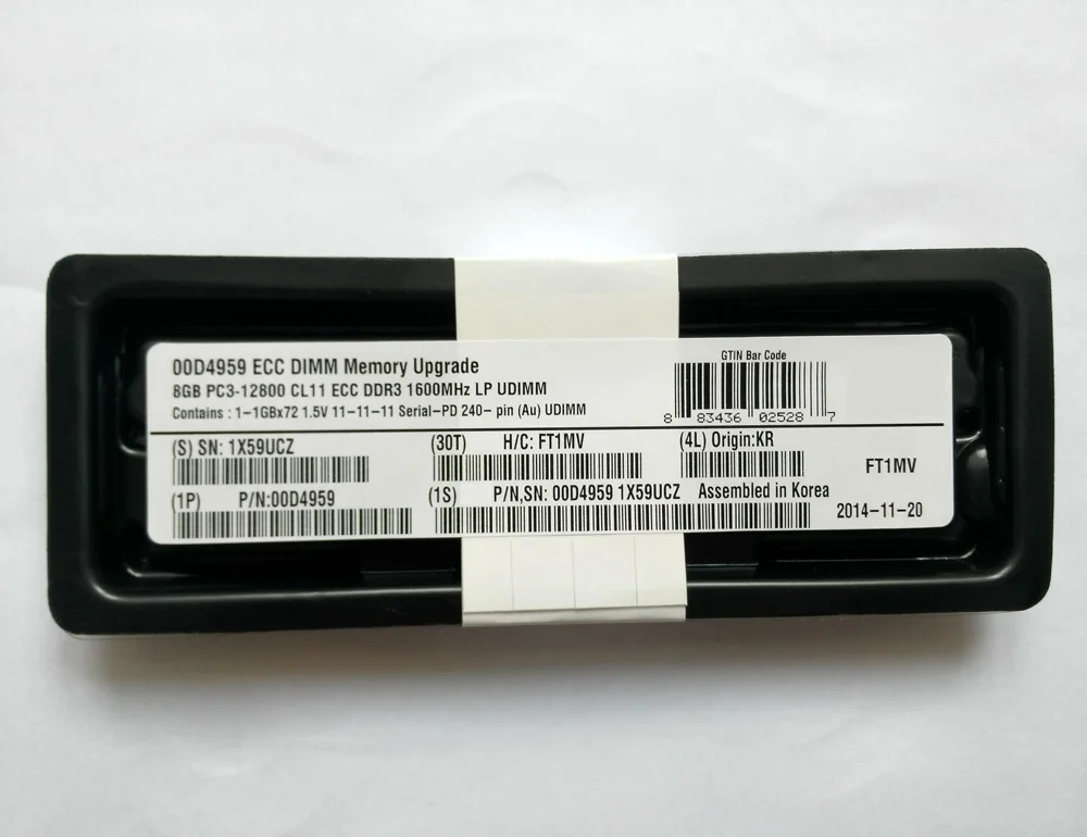 00D4959 для IBM лицевая сторона 8 Гб (1x8GB, 2Rx8, 1,5 V) PC3-12800 CL11 кода коррекции ошибок DDR3 1600 МГц LP UDIMM