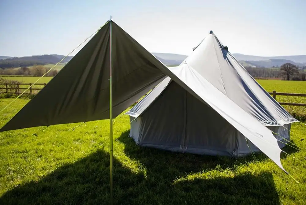 Customized Glamping Luxury Canvas Bell Tent Outdoor Hunting Stretch Awning Bell Teepee Canvas Tent with Jacket Stove