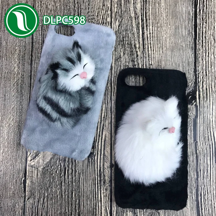 for iphone case cat 3D fur sleeping cat case 3d plush toy cat case for iPhone 8