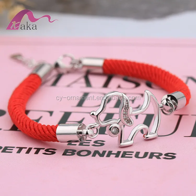 
New arrival dog shaped tungsten bracelet with red rope for men and women 