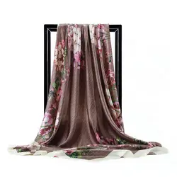 Fashion Silk Scarves for Women Shawl Print Satin Hijab Scarf Female Bandana 90*90cm Luxury Brand Square Shawls Scarfs For Ladies