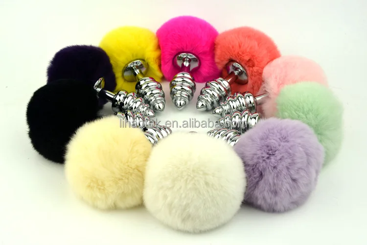 Small Size Metal Anal Plugs Many Colors Rabbit Tail Anal Plug Spiral Beads Sex Toys