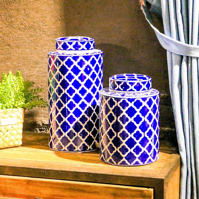 
Blue and white porcelain decorative jar for home soft decorations, desktop imaginative flower arrangement vases 