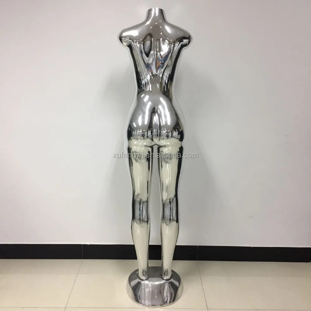 Wholesale headless handless big busty big hips half body chrome silver female mannequins