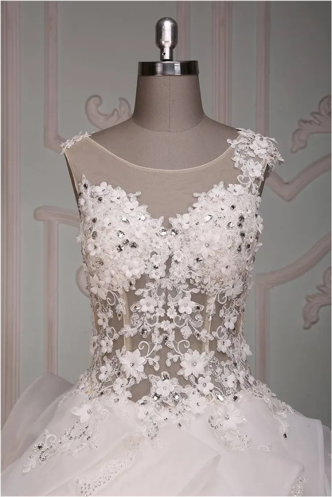 Lace Appliqued Ball Gown Designs 2022 Long Floor Length Custom Made Formal Bridal Gowns Designs NW050 long trail wedding dress