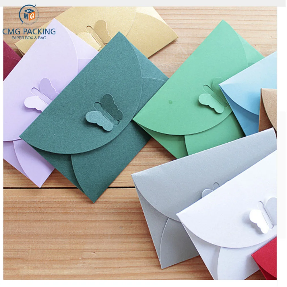 custom Colorful Butterfly Buckle Kraft Paper Envelopes Simple Love Retro Buckle Decorative Envelope Small Paper Envelope