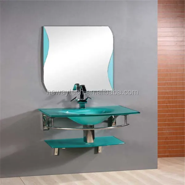 New wall mounted glass wash hand basins with stainless steel shelf