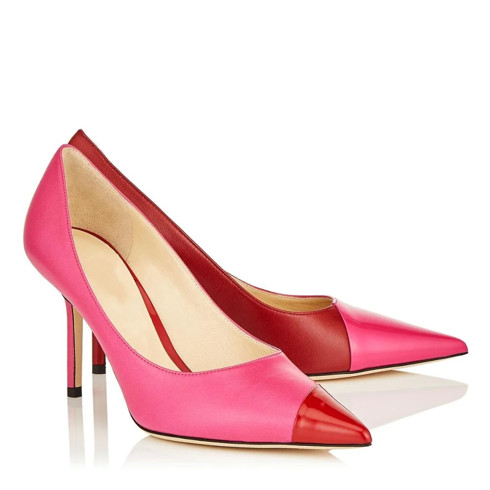 Manrino-0519 Leather Sole 10 CM High Heel Handmade Women Shoes Black and White Asymmetric Patent Nappa Leather Pointy Toe Pump