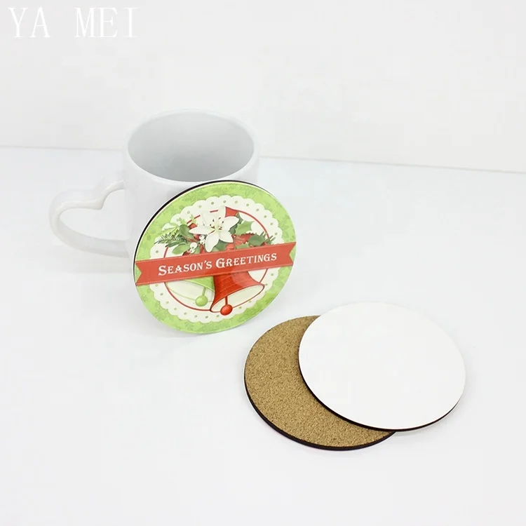 Оптовая продажа, изготовленный на заказ, круглый набор из пробкового сердца, деревянный набор, автомобильные сублимационные пустые подставки из МДФ