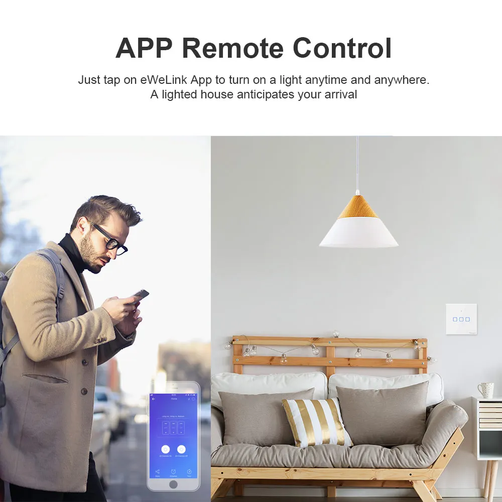 SONOFF T0EU 1C TX New Arrival Wifi Wall Touch Light Switch 1Gang  Remote Control Timer Smart Home Works With Alexa Factory Price