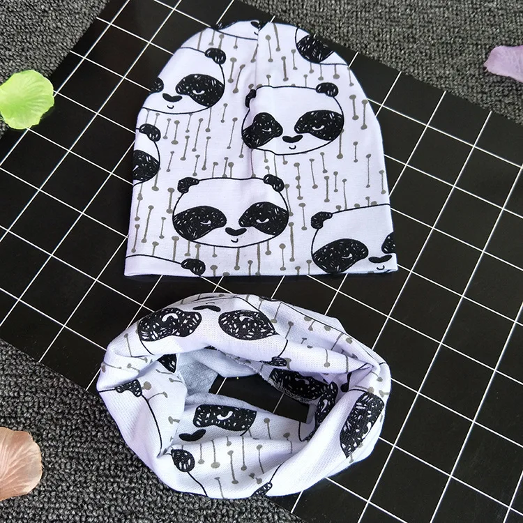 19074 Детские хлопок ткань печатных дизайн шляпы шейный платок Набор мягкий мультфильм шаблон Шапки