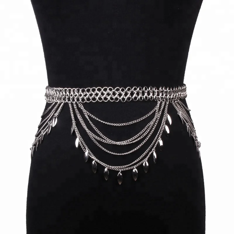 2018 new popular exaggerated fashion  multi-layer tassels sexy ladies waist belt