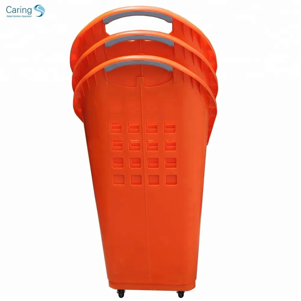 Wholesale priced shopping basket with wheels/plastic wheel shopping basket/shopping trolley