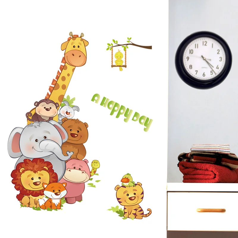 Removable PVC Colorful Animal 3D Kids Sticker Home Decor Background Wall sticker