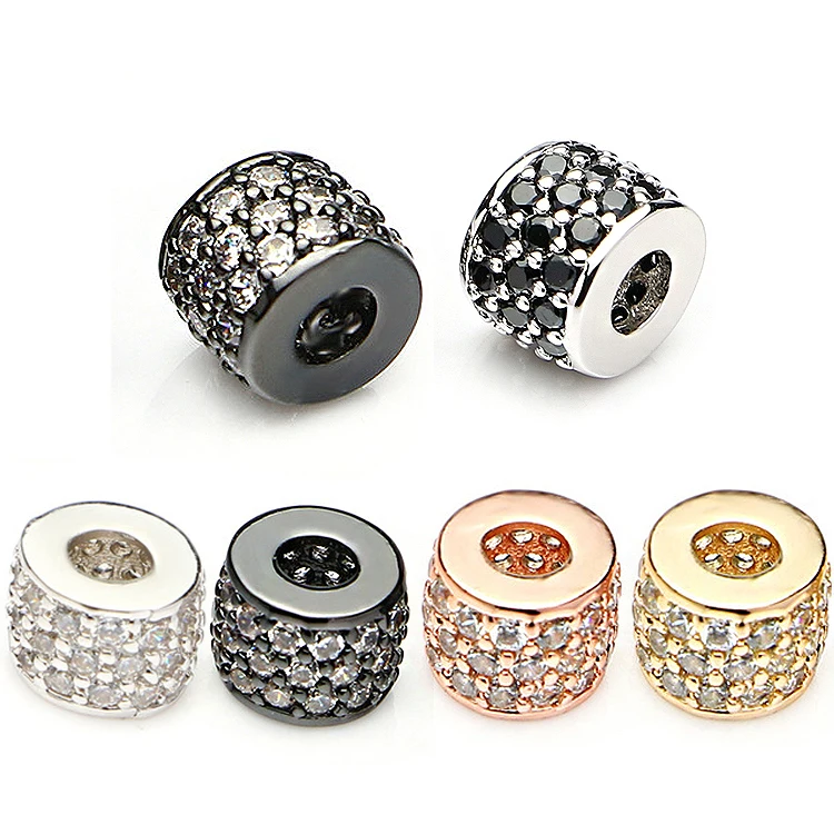 2019 large hole accessories 8mm zircon crystal charms bead spacers beads for jewelry making micro pave bead