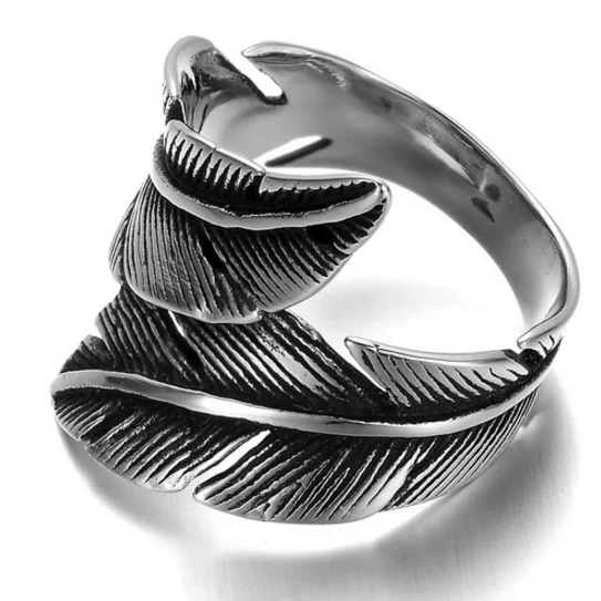 Винтаж Творческий полированный Вьющиеся перо Titanium стали ювелирные изделия нержавеющей стали мужские кольца